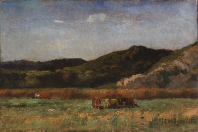 Uden titel (landskab med græssende køer, bakker) af Edward Mitchell Bannister
