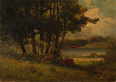 Uden titel (landskab med køer, der græsser ved en flod) af Edward Mitchell Bannister