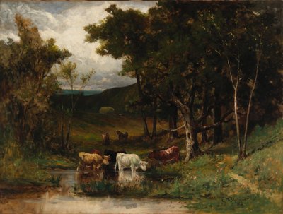 Uden titel (landskab med køer i vandløb nær træer) af Edward Mitchell Bannister