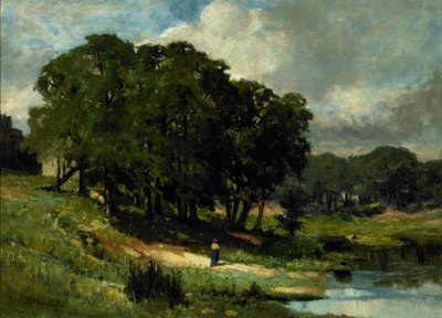 Kvinde står ved en dam af Edward Mitchell Bannister