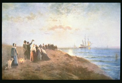 Pilgrimmenes indskibning (olie på lærred) af Edward Moran