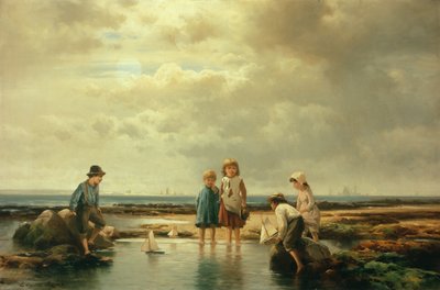 Little Sailors, Rockaway Beach (olie på lærred) af Edward Moran