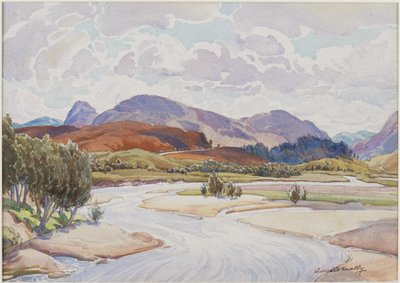 On the Spey (blyant og akvarel på papir) af Edward Mossforth Neatby