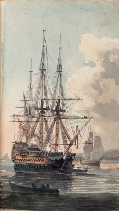 Udsigt over Hans Majestæts skib Inflexible, begyndelsen af det 19. århundrede (akvarel) af Edward Pelham Brenton