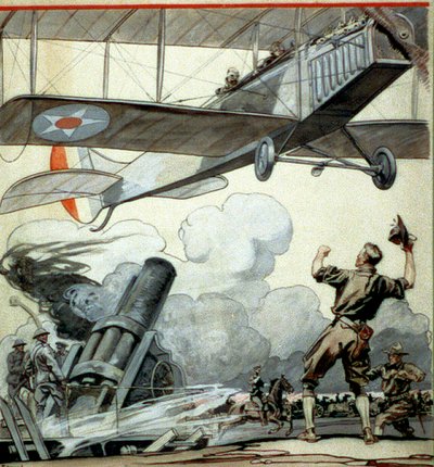Flyvemaskine, artilleripistol og soldaters af Edward Penfield