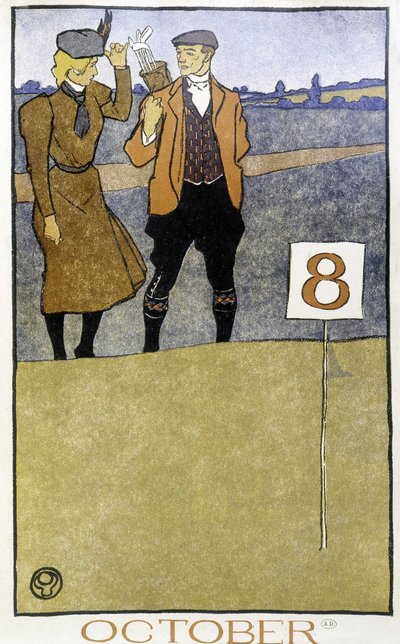 Par spiller golf - i "" Golf Calendar"" af Edward Penfield, red. 1899 af Edward Penfield
