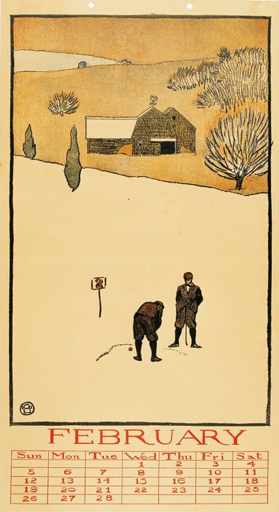 Golf kalender. februar - Oeuvre de Edward Penfield (1866-1925) - 1899 - Farvelitografi - 41x28,6 - Museu Nacional d