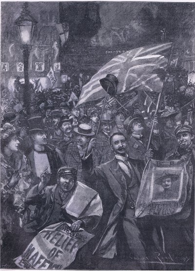 Mafeking night in London, illustration fra Cassells History of England, 1900-tallet af Edward Read