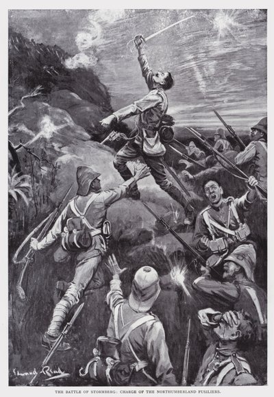 Slaget ved Stormberg, angreb på Northumberland Fusiliers (litho) af Edward Read