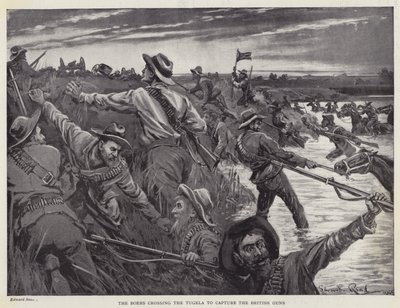 Boerne krydser Tugela for at erobre de britiske kanoner (litho) af Edward Read