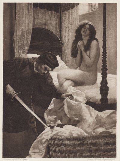 Il Pecorone: Dag I, Roman II, A Lesson in Love (litho) af Edward Robert Hughes