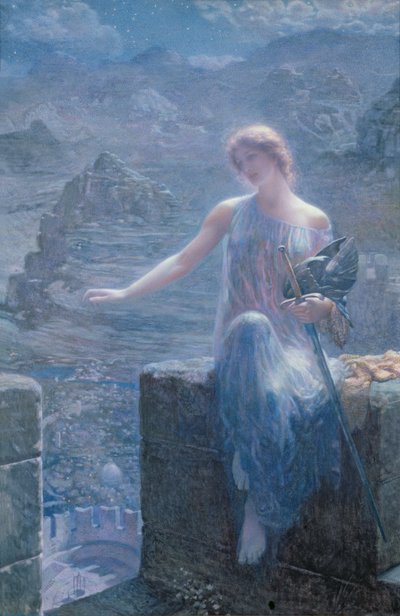 Valkyriens vagt, 1906 (wc og guldfarve på papir) af Edward Robert Hughes