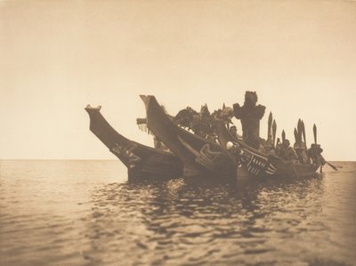 Maskerede dansere i kanoer - Qagyuhl A, 1914. af Edward Sheriff Curtis
