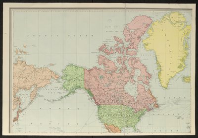 Kort over Sibirien; Alaska; Canada; Forenede Stater; og Grønland, Stanfords New Library Chart of the World af Edward Stanford