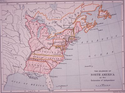 Kolonierne i Nordamerika ved uafhængighedserklæringen (farve litho) af Edward Stanford