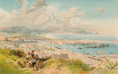 Barcelona, fra Montjuich (farve litho) af Edward Theodore Compton