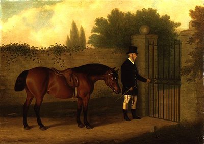 En gentleman fører en walisisk kolbe ved en havelåge af Edward Tolley