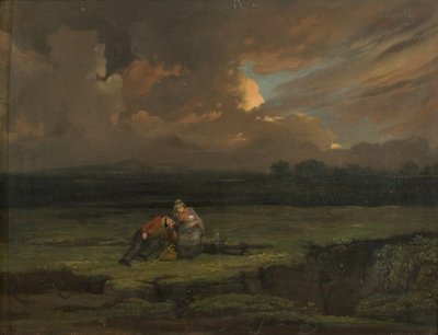 En soldat og hans kone og barn i et stormfuldt landskab af Edward Villiers Rippingille