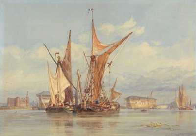 Bombesikkert batteri nær Gillingham, på Medway... af Edward William Cooke