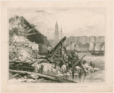 Nedrivning af en del af Old London Bridge. marts 1832 af Edward William Cooke