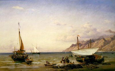 Fiskere vedligeholder deres net af Edward William Cooke