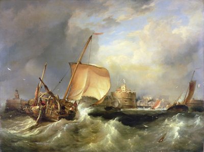 Fransk sildebåd løber ind i havnen ud for Havre de Grace af Edward William Cooke