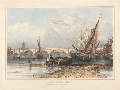 New London Bridge fra Billingsgate (lavt vand) af Edward William Cooke