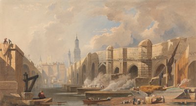 Old og New London Bridge af Edward William Cooke
