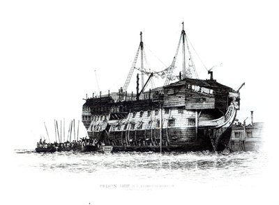 Fængselsskib i Portsmouth Havn: Fanger går om bord, 1828 af Edward William Cooke