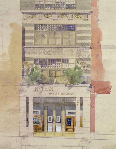 Design til facaden af McLean Fine Art Galleries, Haymarket, London (akvarel og blyant på papir) (se også 176480) af Edward William Godwin