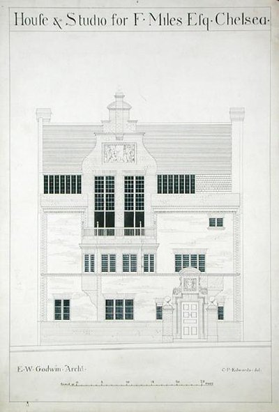House and Studio for F. Miles Esq, Chelsea, indgraveret af C.P. Edwards (se også 176482-485) af Edward William after Godwin