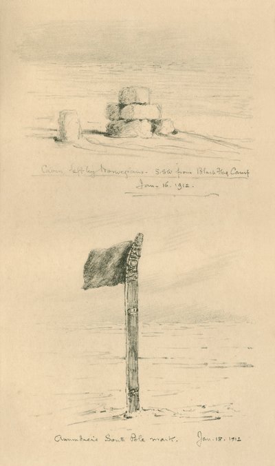 Cairn efterladt af nordmændene og Amundsens sydpolmark, januar 1912, 1913. af Charles Edward Wilson