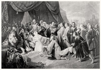 The Surrender of Calais, 4. august 1347, indgraveret af John Young af Edward after Bird