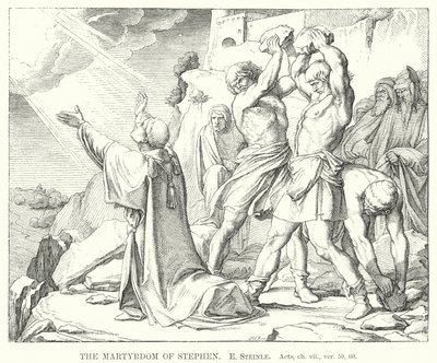 The Martyrdom of Stephen, Apostelgerninger, ch vii, ver 59, 60 (gravering) af Edward von Steinle