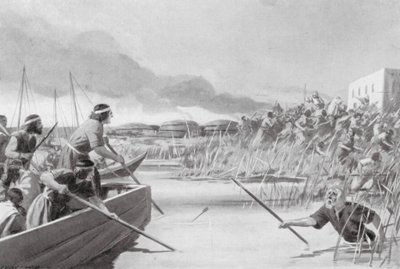 Kassitternes erobring af havlandet (litografi) af Edwin A. Morrow