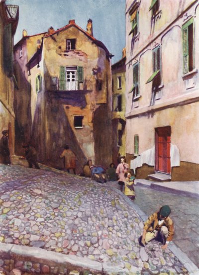 Korsika: Gamle huse, Bastia (farve litho) af Edwin Arthur Norbury