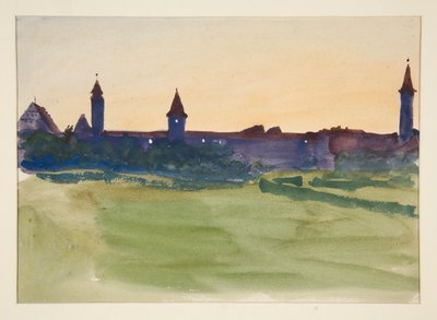 Arkitektonisk undersøgelse - Udsigt over en befæstet by af Edwin Austin Abbey