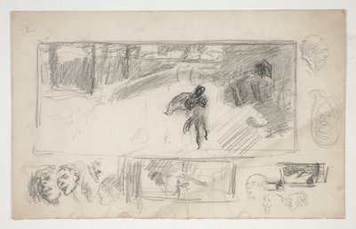 Assorterede skitser (recto); Skitse af en mand i en kappe (verso) af Edwin Austin Abbey