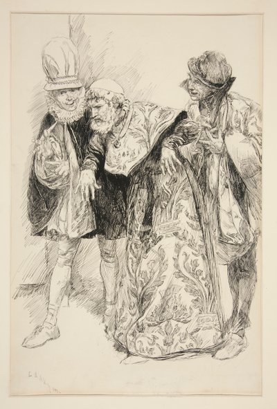 Baptista-protester, illustration til akt I, Scene i, Taming of the Shrew af Edwin Austin Abbey