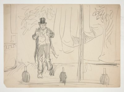 Tegnefilm af en skuespiller på scenen(?) - uidentificeret illustration af Edwin Austin Abbey