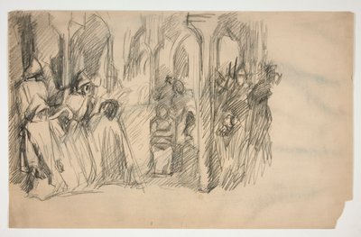 Kompositionsstudie til vægmaleriserien The Quest of the Holy Grail på Boston Public Library af Edwin Austin Abbey