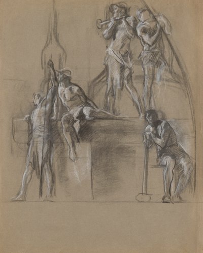 Kompositionsundersøgelse for figurer af minearbejdere i af Edwin Austin Abbey