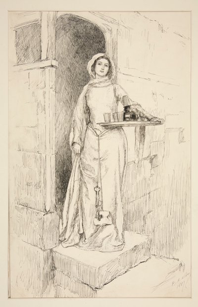 Gå ind på Mistress Anne Page med vin - Akt I, Scene I, Merry Wives of Windsor af Edwin Austin Abbey