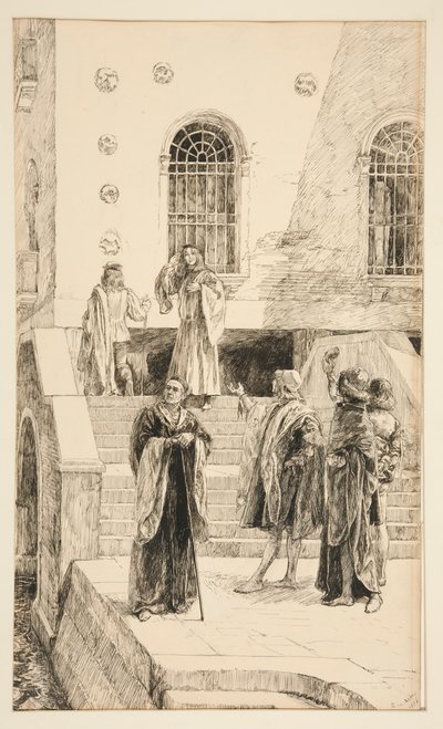 Exuent Salarino og Salanio, fra 1. akt, Scene i, Købmand af Venedig af Edwin Austin Abbey