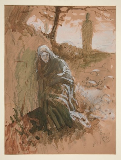 Figur i skov - uidentificeret illustration af Edwin Austin Abbey