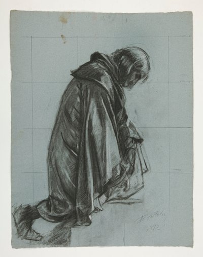 Figurstudie for Sir Lancelot og Sir Bors outfit Galahad med hans sporer, fra The Quest of the Holy Grail (det andet af en serie på femten malerier til Boston Public Library, færdiggjort i 1901) af Edwin Austin Abbey