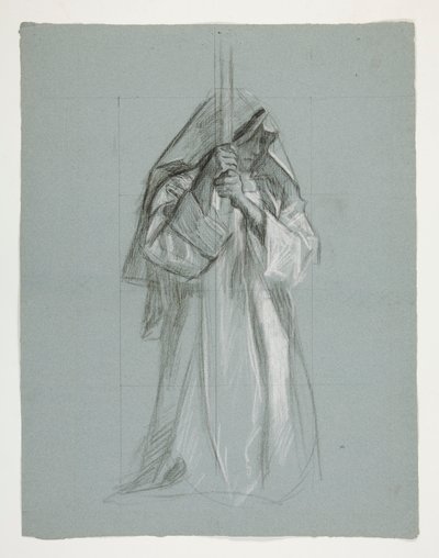 Figurstudie for Sir Lancelot og Sir Bors outfit Galahad med hans sporer, fra The Quest of the Holy Grail (det andet af en serie på femten malerier til Boston Public Library, færdiggjort i 1901) af Edwin Austin Abbey