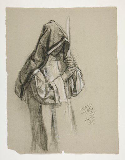 Figurstudie for Sir Lancelot og Sir Bors outfit Galahad med hans sporer, fra The Quest of the Holy Grail (det andet af en serie på femten malerier til Boston Public Library, færdiggjort i 1901) af Edwin Austin Abbey