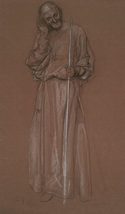 Figurstudie, gammel mand med stav, muligvis Polonius i af Edwin Austin Abbey