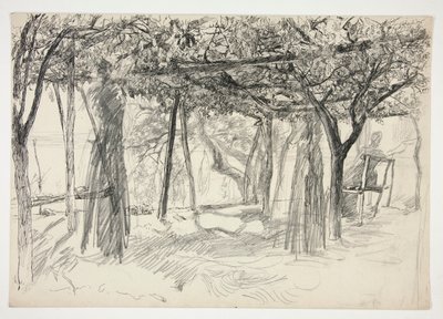 Figurer under en lysthus - (uidentificeret illustration) af Edwin Austin Abbey